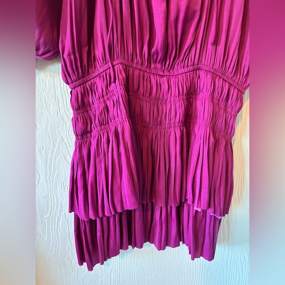 Anthropologie Current Air Los Angeles Magenta Fuchsia Pink Ruffle Pleated Dress - Picture 11 of 13